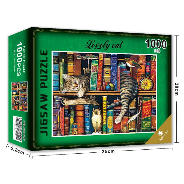 Pussel för 1000 bitar Papperspussel Pedagogisk Intellektuell Dekomprimering DIY Pusselspel Leksaker Present Bookshelves cat