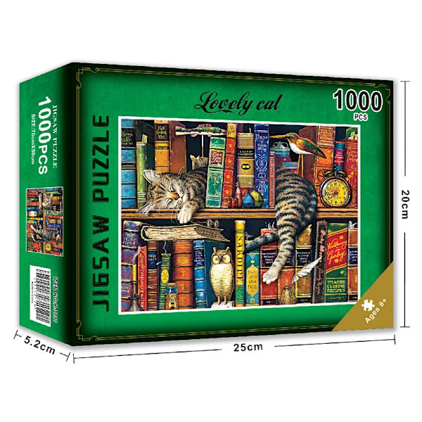 Pussel för 1000 Bitar Pussel i Papper Pedagogiska Intellektuella Avkopplande DIY Pussel Spel Leksaker Gåva Bookshelves cat