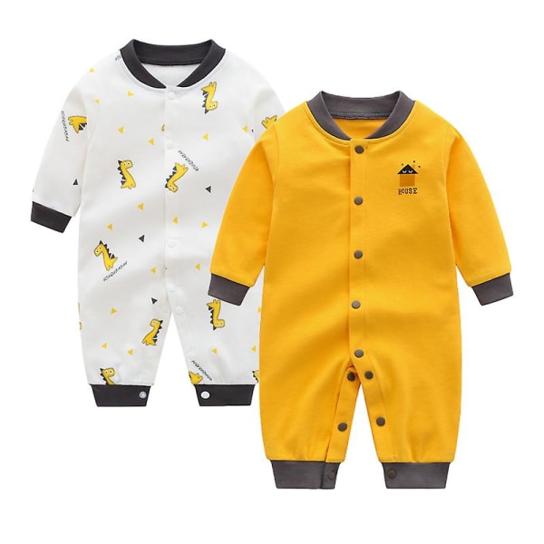 Höst och vinter nyfödd pyjamas set baby boy långärmad onesies 2 stycken Gold 12M