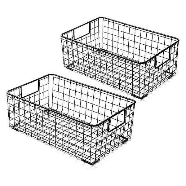 2 st Trådförvaringskorgar med Handtag, Metallorganisationskorgar för Hem, Kontor, Barnkammare, Tvättstuga