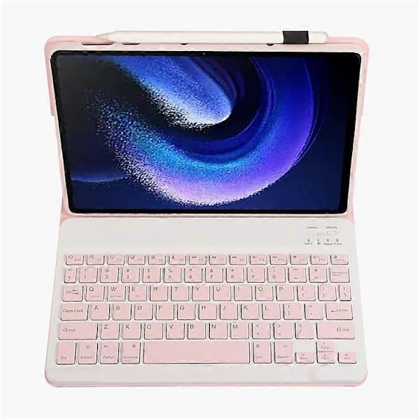 A0N7 Kompatibel for Xiaomi Pad 6 / Pad 6 Pro PU Lærdeksel Ultratynt Stativ Nettbrettveske med Avtakbart Bluetooth-tastatur Pink