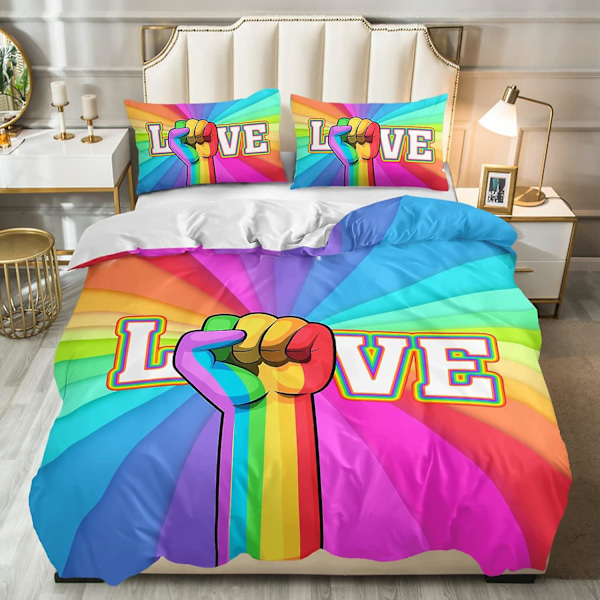 Sateenkaari-pussilakanasetti teineille, värikkäät Love-vuodevaatesetit, Love Heart -peittopussi F 160x220cm