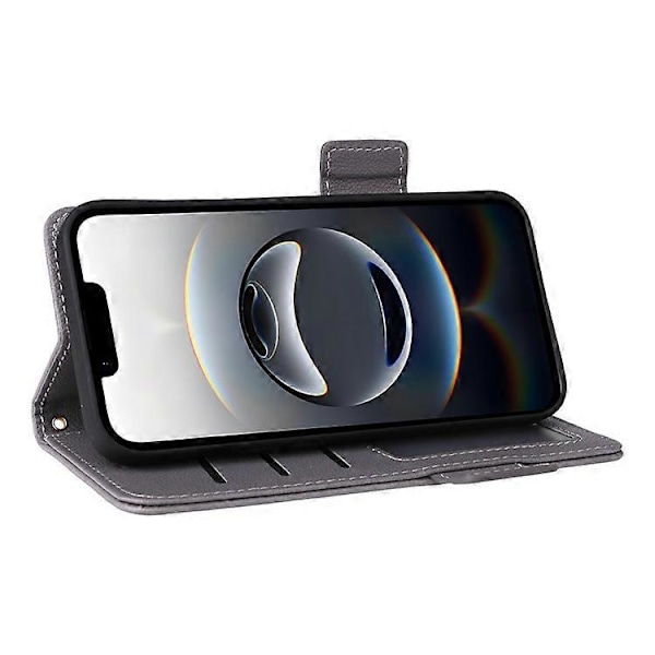Kompatibelt Plånboksfodral för iPhone 16e, Flipfodral med Litchi-textur, PU-läder Grey