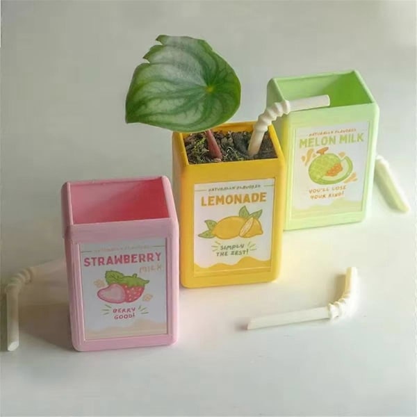 Värikäs JuiceBox -maljakko kukkaruukkukoristeeksi, 3D-tulostettu hartsi makeisenvärisiä juomamaljakoita
