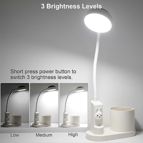 Bordlampe for barn, studielampe med stativ, automatisk fargeskiftende nattbordslampe, oppladbar og dimbar LED-leselampe for barn