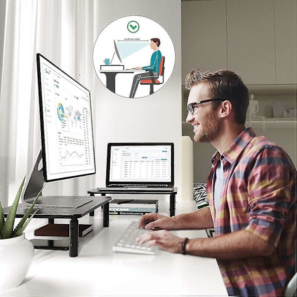Hæve-/sænkebord til stationær computer, justerbar laptop-skrivebordshøjde, ergonomisk metalskærmholder med mesh-platform til laptop, computer
