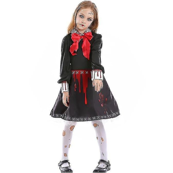 Halloween skumle kostymer Barn Barn Blodig Zombie Ghost Doll Kostyme Cosplay For Jenter Gotisk kjole For 8-10 år gammel