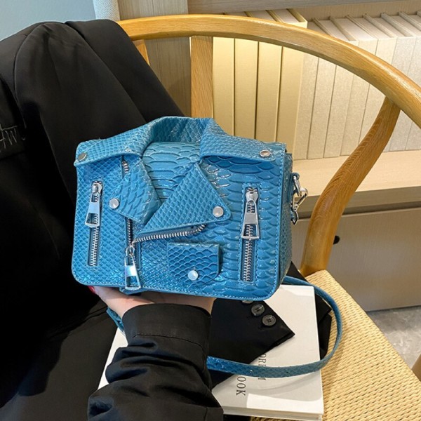 Fashion Nitar Dam Axelväska Hip Hop Rolig Liten Fyrkantig Väska Dragkedja Jacka Personlighet Mode Lackläder Crossbody Väska Black (20cm<Max Length<30cm)