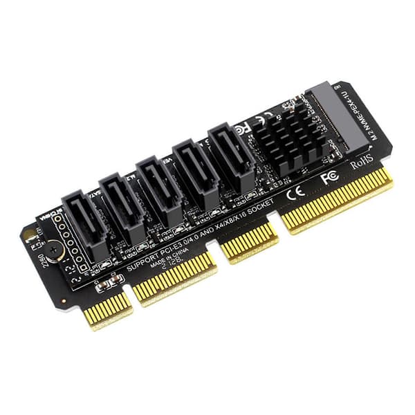 PCI-E till Sata Adapterkort 5 Portar för PCI-E X4 PCI-E X8 PCI-E X16 Stöd /Windows7/8/10 Multi-Sys