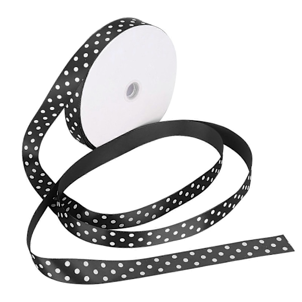 Satinband Prickigt Tryckta Hårrosetter Presentinslagning Knyt DIY Hantverksverktyg 100 Yards 2.5cm Svart