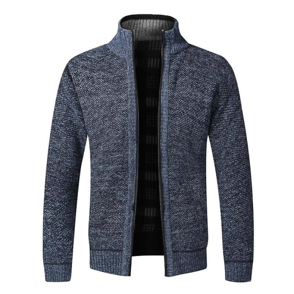 Höst Vinter Varm Cardigan Herr Fleece Dragkedja Tröjor Jackor Herr Slim Fit Stickad Tröja Tjock Cardigan Tröja Kappa Herr Blue China XL