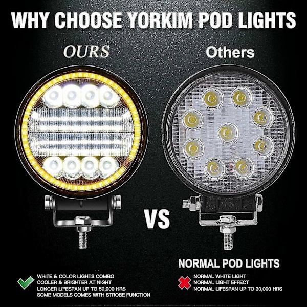 4X LED Arbetsbelysning Runda Gula Spot Combo Ljus Gult Dimljus för Off Road SUV