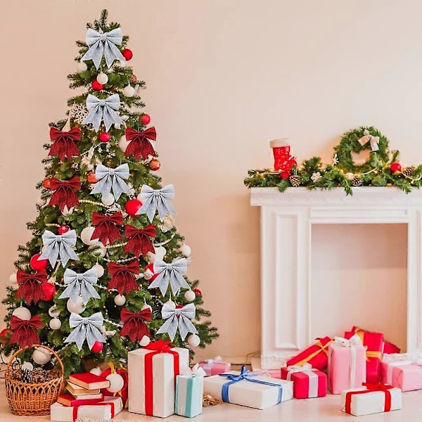 Rød Julebue, 10 Stykker Rød Juletræsbue, Juletræspynt til Juletræsophæng, Gaveæskepynt, Festpynt