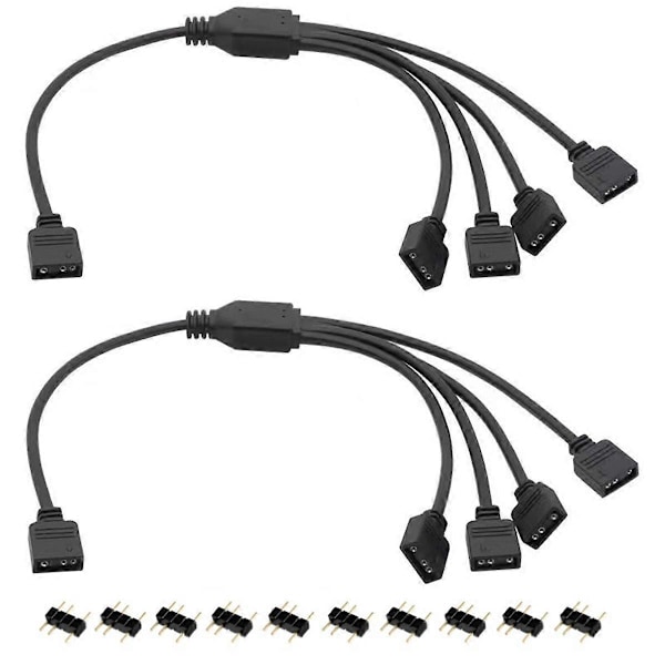 2 stk. ARGB Splitter Kabel, 1-til-4 Hun til Hun 5V 3-polet Adresselig RGB Splitter Forlængerkabel