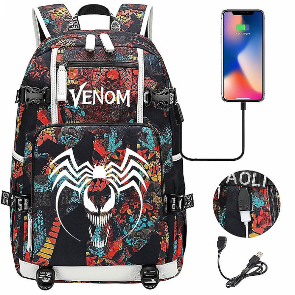 Venom Fashion Painettu USB Nuorten Koululaukku (2-117) Color-3