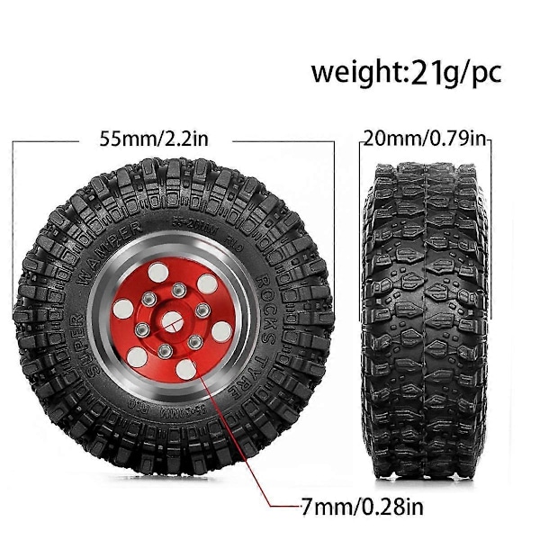 4 stk. 55mm 1.0 tommers Metall Beadlock Hjuldekk for 1/18 1/24 RC Crawler Bil TRX4M SCX24 Oppgraderingsdeler