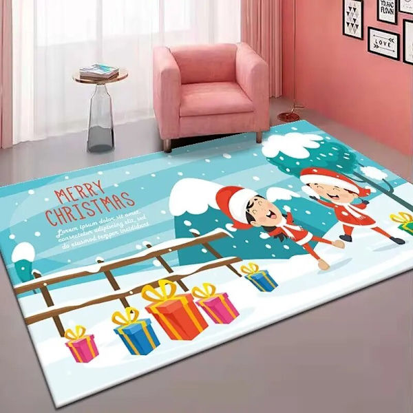Stort Juleteppe Nordisk Julenisse Tepper til Stue Vestlig Tre Elg Gulvmatte Sklisikre Tepper til Soveromsdekor 6-Flannel 160x230cm 63x90in