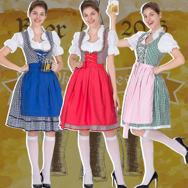 Naisten Oktoberfest-asu Saksalainen Dirndl-mekko-asumekko Baijerin karnevaalijuhla, 100 % uutta Blue M