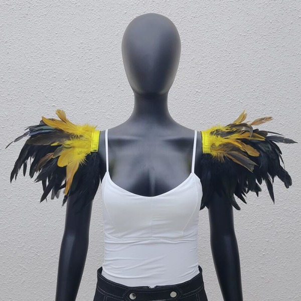 Goottityylinen Extra Large Feather Cape Show Prom Epaulettes Halloween Party Cosplay -asu yellow+black