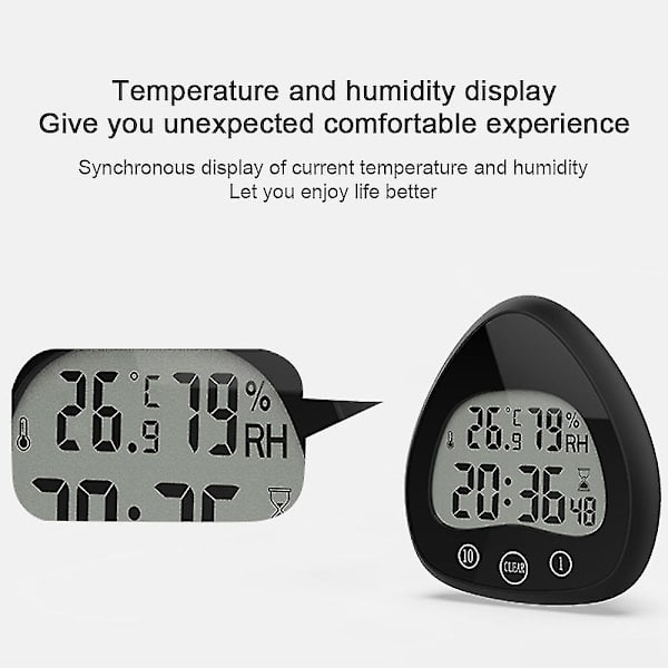 Hjerteformet Badeværelsesur LCD Temperatur og Fugtighed Digital Display Vækkeur black