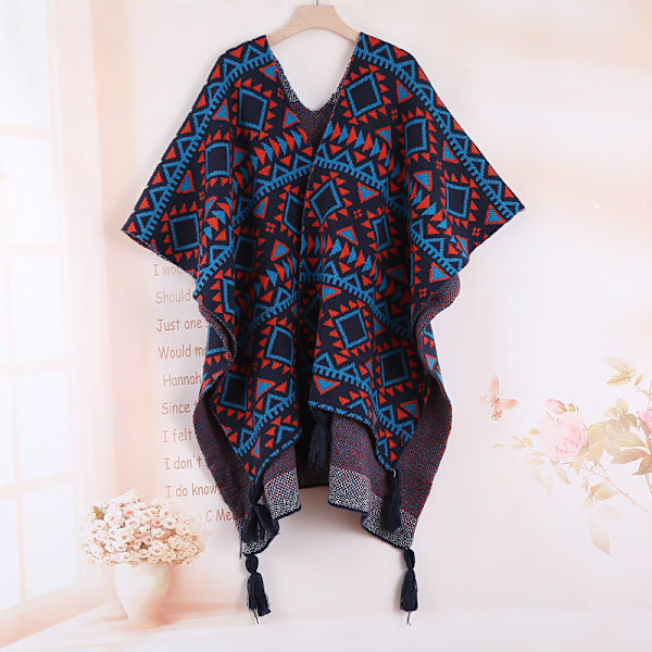 Fashionabel imiterad kashmir geometriskt mönster etnisk stil resekappa för kvinnor Beige