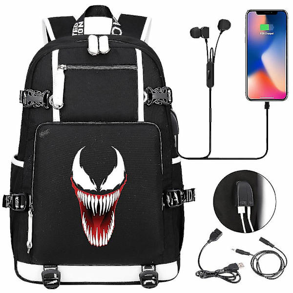 Venom Fashion Printet USB Ungdoms Skoletaske (1-4) Color-1
