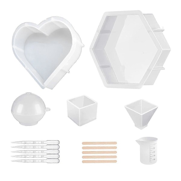 Silikoneforme Sæt i Resin, Silikoneforme til Epoxy Resin, Blomsterkonservering, Inklusive Hexagon