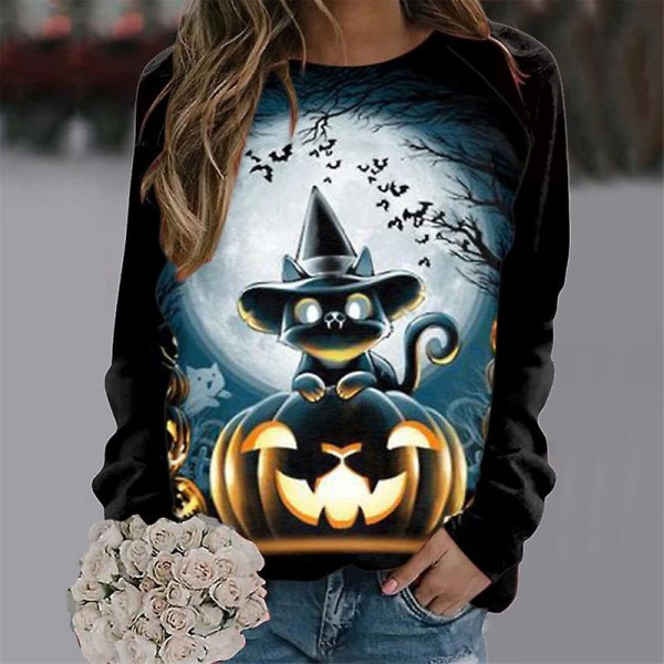 Dam Halloween Tröjor Pumpa Ansikte Dansande Skelett Tröja Långärmad Tröja Rolig Grafisk Tröja style 16 3XL