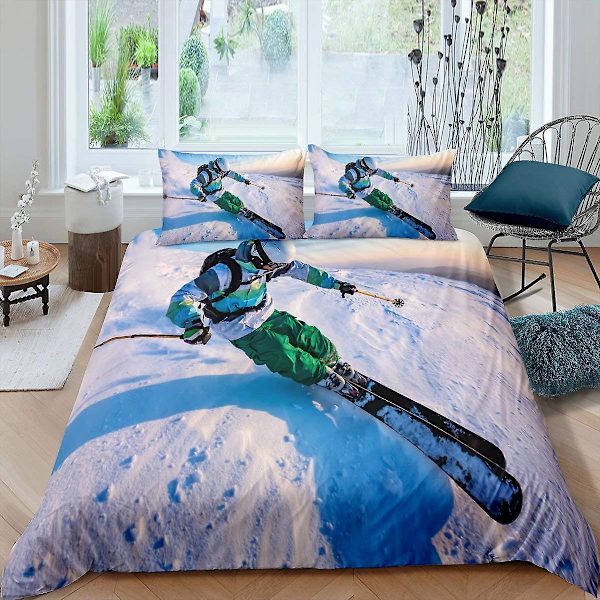 Skidåkning Kung Drottning Påslakan Ungdomar Extremsport Spel Sängkläder Set Skidstavar Snowboard Täcke Örngott Polyester Quilt Örngott