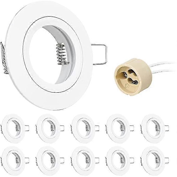 10x GU10 Infälld Spotlight Aluminium Vit, Spotlights Monteringsram Med GU10 Sockel, Rund Support Extra Platt Infälld Spotlight Tak För LED Eller