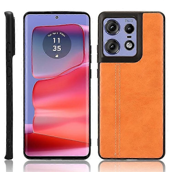 Kompatibelt Skal för Motorola Edge 50 Pro 5G, Texturerat Läder av Kohud + TPU + PC Telefonskal Orange