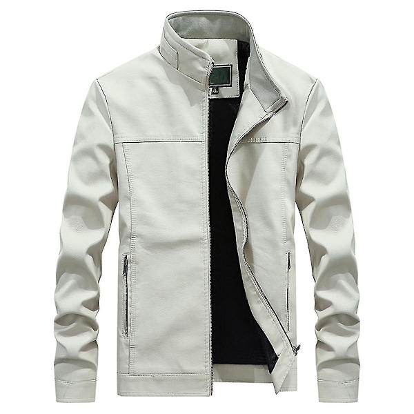Herre Stand Collar Tyk Casual Læderjakke White L