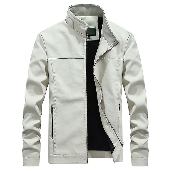 Herre Stand Collar Tyk Casual Læderjakke White XXL