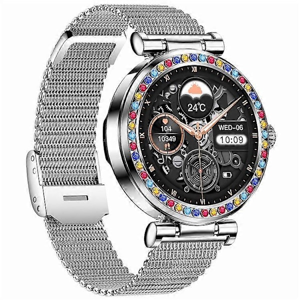 CF30 1.27-tums Stålarmband Dam Vattentät Smart Klocka Diamantdekor Hälsoövervakning Fitness Tracker Smart Armband Silver