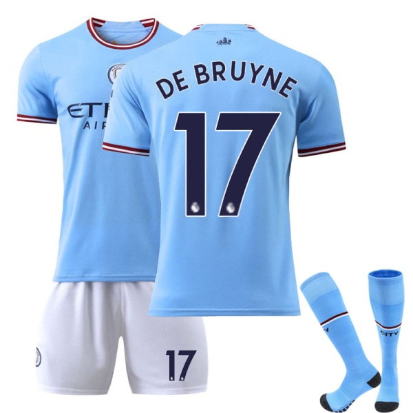 22-23 Manchester City hjemme fotballdress for voksne barn med sokker nr. 17 De Bruyne No. 17 De Bruyne 16