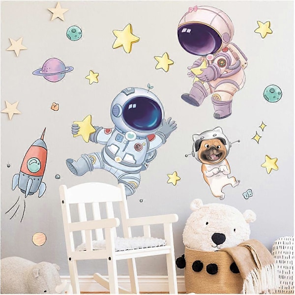 Söta Rymdastronaut Barn Väggdekaler Barnrum Väggdekoration Dekaler Sovrum Sticker