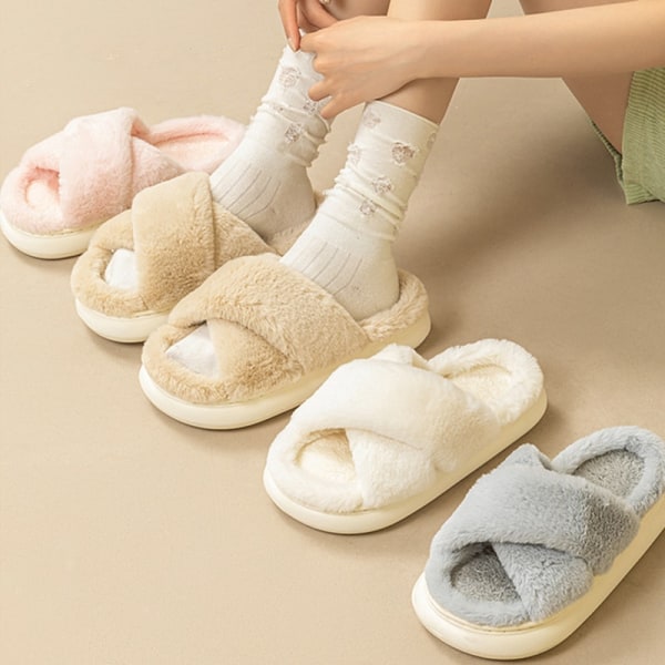 Kryss Bomull Tøfler Innendørs Varme Tøfler Vinter Varme Hjem Plysj Tøfler brown-PVC 38-39(fit 37-38)