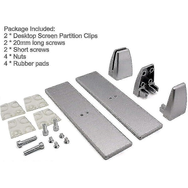 2-pack Skrivbordsavdelare Klämmor Med Monteringsskruvar, Skärm för Sekretess på Skrivbordet i Aluminiumlegering För Kontorspartition (silver) Bäst