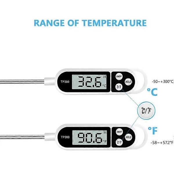 Digitalt køkkentermometer husholdningstermometer ovntermometer madlavningstermometer, lang sonde, korrosionsbeskyttelse, °C/°F kan skiftes til køkken
