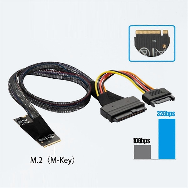 M2TO8639 M.2 M-Key - U.2 SFF-8639 -sovitinkaapeli SATA 15-nastaisella naarasliittimellä