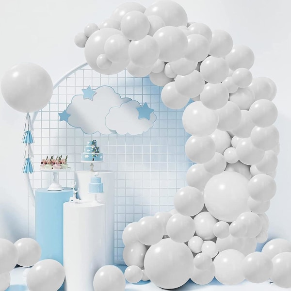 105 kpl Valkoisia ilmapalloja, pyöreitä lateksiilmapalloja Paksut mattapintaiset Macaron-ilmapallot nauhalla, ketjulla, teipillä Romanttinen festivaalijuhlakoristeet Valentille