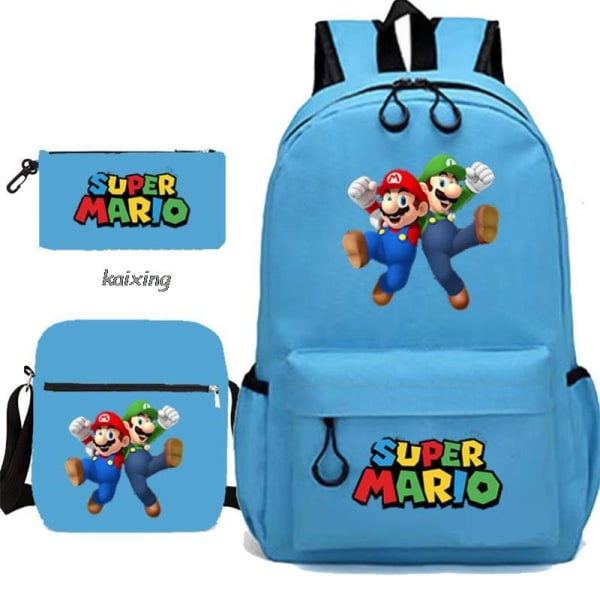 Super Mario 3 stk/sett Ryggsekk til barn Gutter Skolesekk Gave til skolestart Black 16 Inches
