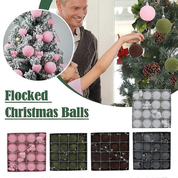 22-pack sammetsjulgranskulor - Flockad prydnadsset - Julgransdekoration White