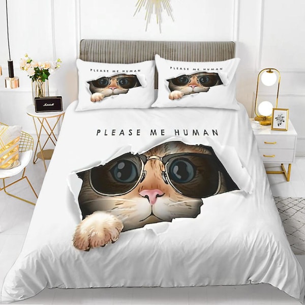3d Cat King Queen Cover Lovely Pet Kitty Sängkläder Set För Barn Pojke Flickor Tecknade djur Vit 2/3st polyester cover