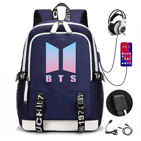 Bts Reppu USB Ladattava Reppu Suuri Kapasiteetti Opiskelijan Koululaukku Color-4