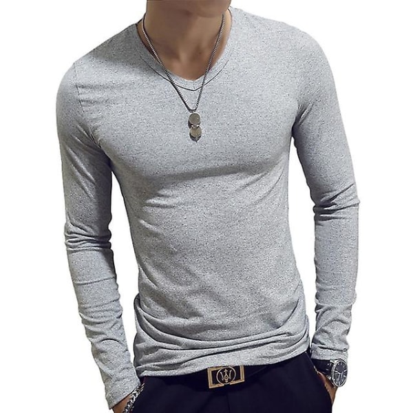 Polo med hög krage för män, enfärgad, smal, elastisk, tunn, pullover, vår, höst, underkläder, polotröja, herrstickad blus, baströja, topp Gray 2 L