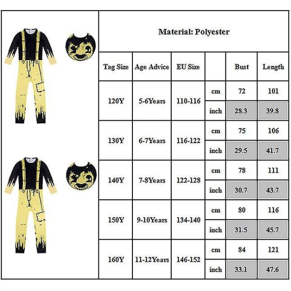 Barn Kostym Pojkar Läskigt Spel Bendy And The Ink Machine Video Demon Karaktär Kostymer Mörk Återupplivning Halloween Cosplay Jumpsuit 9-10 Years