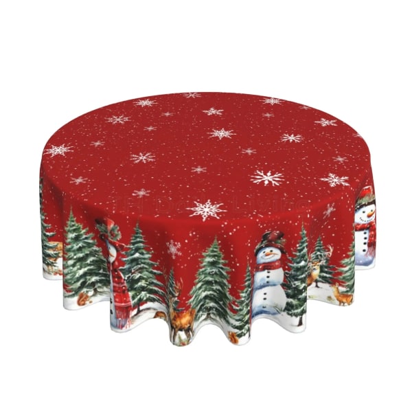Joulun punainen pyöreä pöytäliina 60 tuumaa lumiukko talvi lumihiutale poron cover polyesteri kangas pestävä pöytäliina lomalle 2 Diameter 150CM