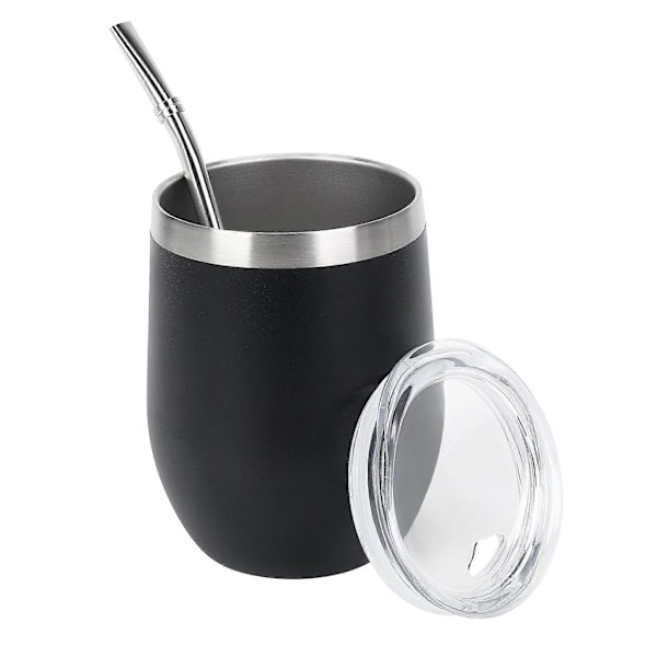 Dubbelväggig Yerba Mate-teset i rostfritt stål, vatten-tekopp med lock, sked, sugrör, Bombilla-huvud, filterborste, B