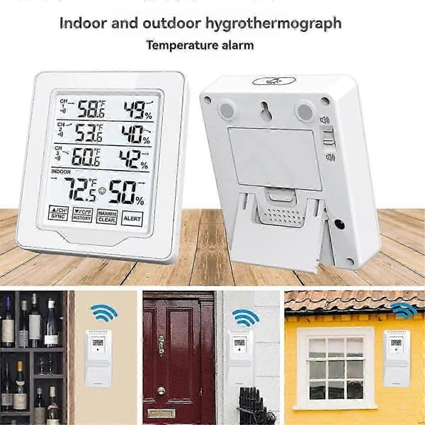 Digitalt Termometer Hygrometer Innendørs Luftfuktighet Med 3 Sensor Skjermdisplay Hvit Bakgrunnsbelyst Stor Skjermopptaker